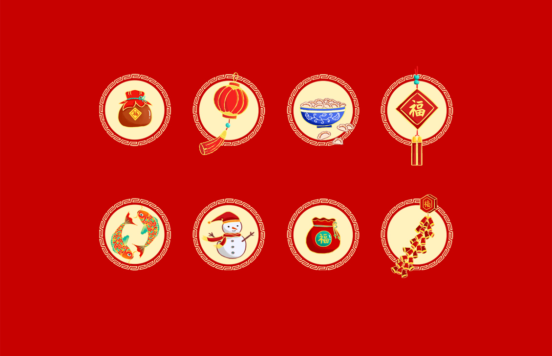 新年主題系列插畫禮盒主視覺丨中國傳統(tǒng)節(jié)日-春節(jié)插畫